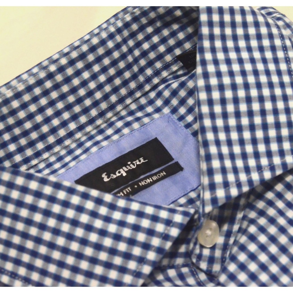 Esquire Slim Fit Men's Shirt 16.5 Neck 36/37 Sleeve Non-Iron Blue/White Check